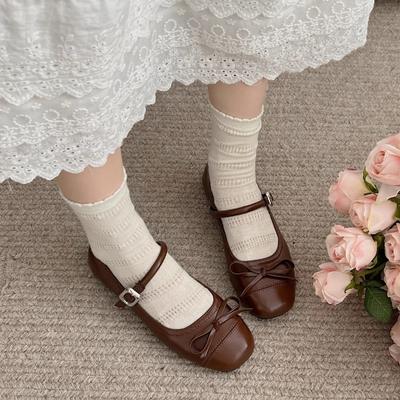 Мода 2025 Женская обувь Мэри Джейн Женские балетки Милые балетки для платья Женские туфли с бантом Круглый носок Ремешок с пряжкой Мягкая подошва Женская обувь