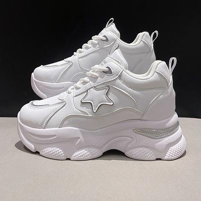 Женские кроссовки на массивной платформе, вулканизированная обувь на шнуровке на воздушной подушке, женская нескользящая спортивная обувь из искусственной кожи с толстой подошвой