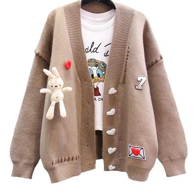 Кардиган Женская одежда Стиль преппи Love Rabbit Sweet Pull Femme Повседневная мода Вязаный свитер большого размера Пальто