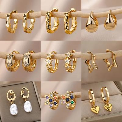 Женские серьги со звездами из нержавеющей стали, новинка 2024 года, роскошные серьги-кольца золотого цвета, ювелирные изделия для ушей, подарок, pendientes mujer