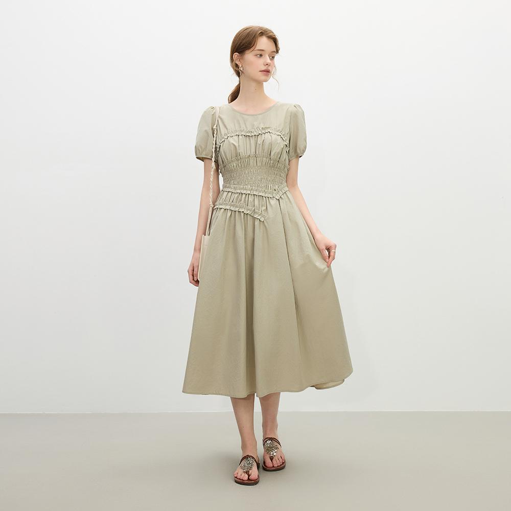Wednesday Delight Wd_Slim Pleated Puff Sleeve Dress_2Color