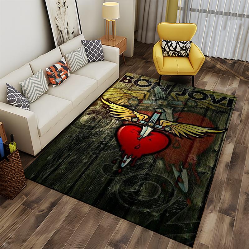Bon Jovi Heart and Wings Design Rug Non-slip rug suitable for living room and bedroom sofas