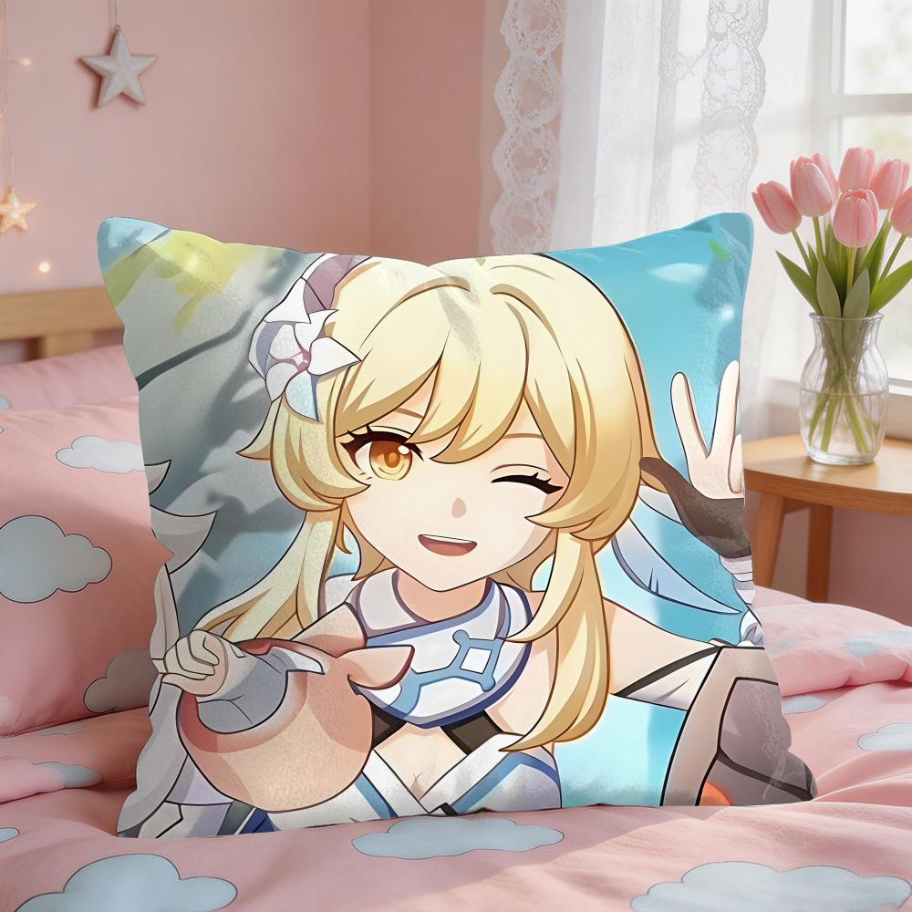 Lumine Genshin Game Cushion Cover Short Plush Pillow Case Room Sofa Cushion Covers Home Decor Funda