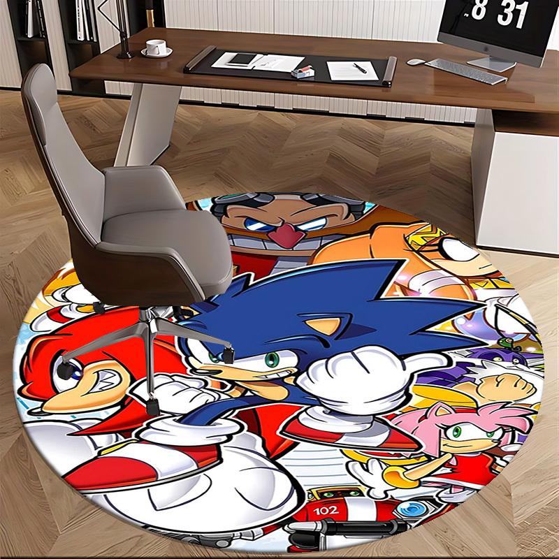 1pc Sonic the Hedgehog Anime Cartoon Design Round Carpet Office Chair Mat, NonSlip Rug for Home Decor, Living Room, Bedroom, Game Room