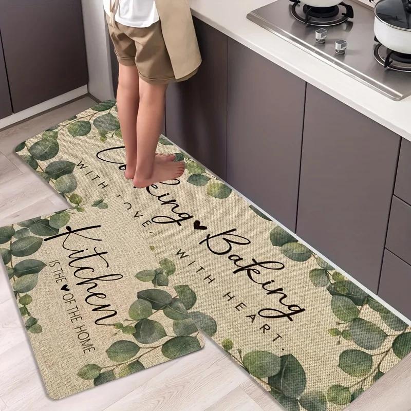 Eucalyptus Leaf Kitchen Floor Mat Set Non-Slip Absorbent Runner Rug for Kitchen, Hallway, Doorway, Farmhouse Decor