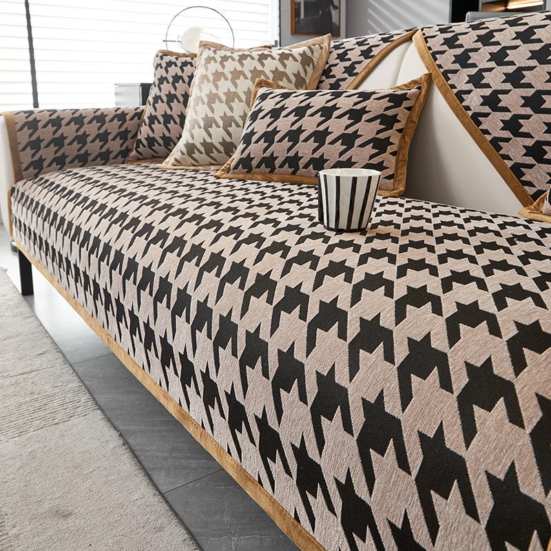 Подушка для дивана в скандинавском стиле с рисунком «гусиные лапки» Высококачественная нескользящая грязеотталкивающая подушка Полотенце для спинки Универсальная пыленепроницаемая ткань Four Seasons для дивана