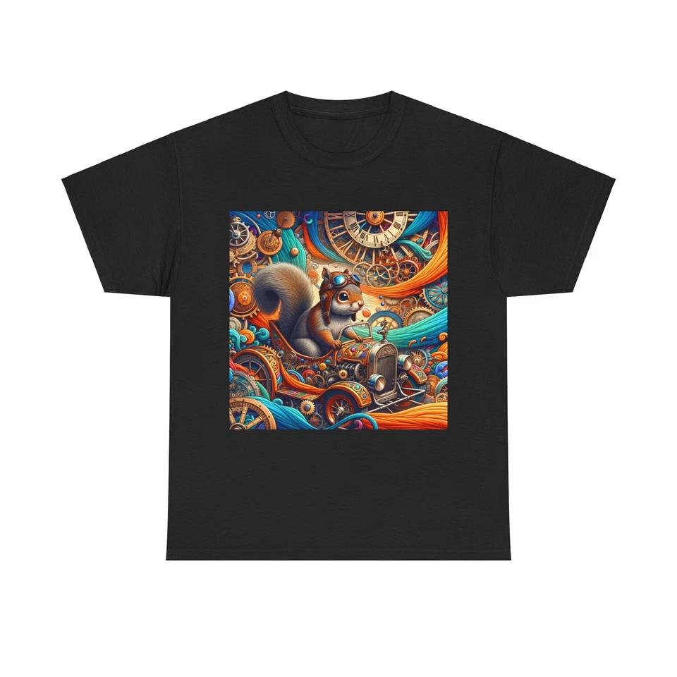 Unisex Adult T Shirt Whimsical Squirrel Time Travel Art