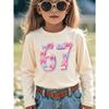Унисекс Белая Футболка с Длинным Рукавом для Детей 4-12 лет Девочки Милый 3D Пастельно-Розовый Фиолетовый Бант Декор Цифра 67 Кокетливый Принт Мягкий Хлопок Лонгслив