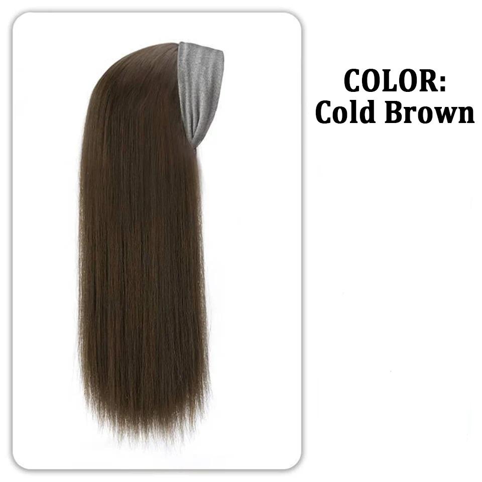 Синтетические парики с повязкой на голову, парики длиной 24 дюйма с вязаной серой или бежевой съемной повязкой на голову для девочек, парик из синтетических волокон для повседневного использования