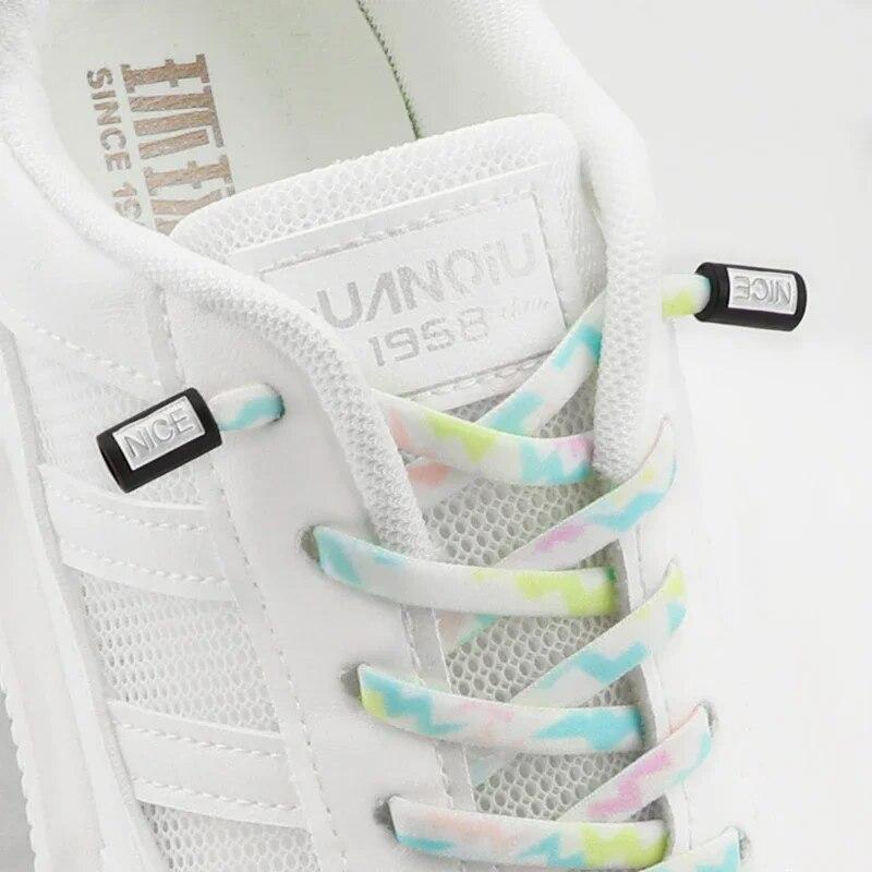 НОВЫЕ эластичные шнурки для кроссовок без завязок, шнурки для обуви с круглым металлическим замком, мужская и женская обувь для бега, кружевные аксессуары, 1 пара