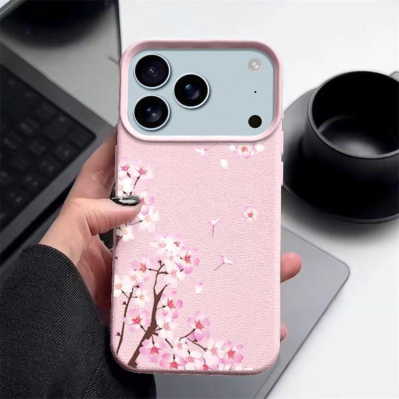 Чехол с цветочным узором 'Розовые персиковые цветы' Для iPhone 17 Pro Max Funda iPhone 16 Pro Max 15 14 13 12 11 Air 16E Силиконовая накладка с текстурой кожи