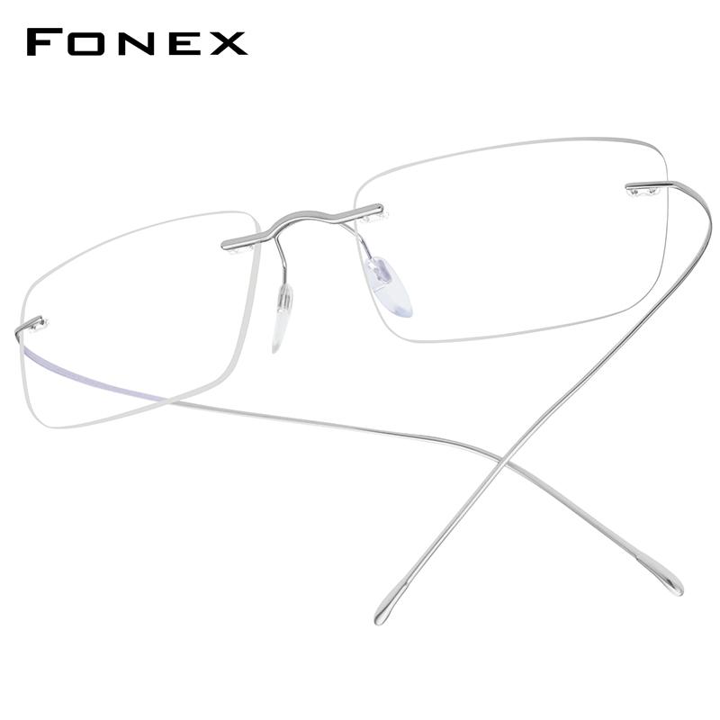 FONEX B Titanium Glasses Frame Men New Brand Design Rimless Square Eyeglasses Frameless Women Ultralight Japanese Eyewear 85634