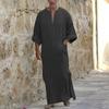 Men's V-Neck Linen Robe Short Sleeve Kaftan Long Gown Casual Shirt For Beach, Summer