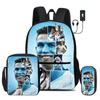 Набор из 3 предметов Ronaldo Школьные сумки Рюкзак с USB-интерфейсом CR Футбольная звезда Сумка через плечо Футбольные спортивные Пенал Дети Рюкзак