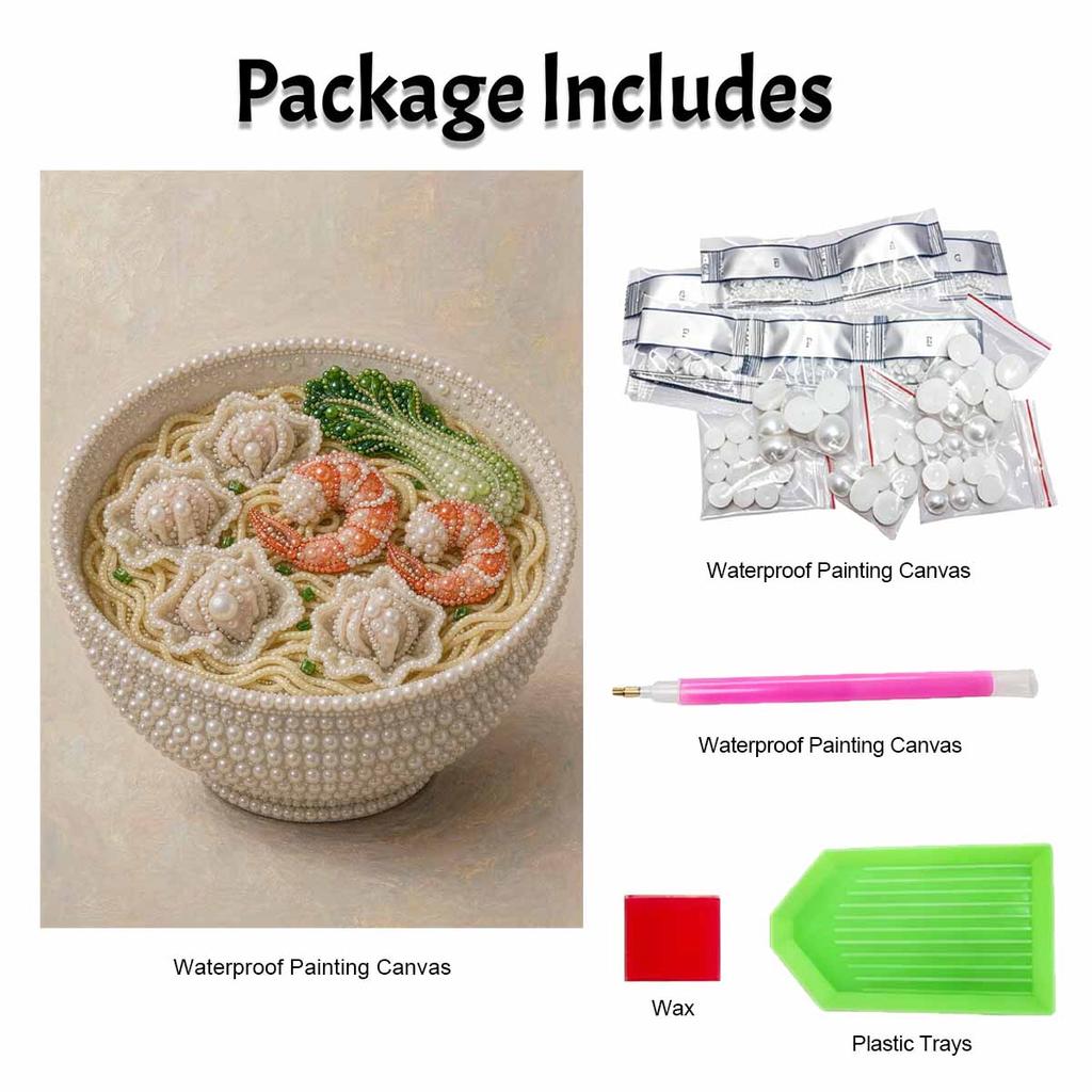 Pearl and Diamond Painting Art Kit DIY Gemstone Beading Craft Kit Shrimp Noodle Soup Bowl Home Wall Decoration