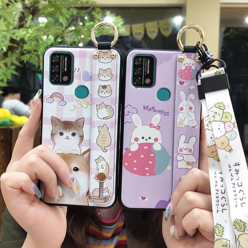 Kickstand Anti-knock Phone Case For UMIDIGI A9 Back Cover Protective Cute Cartoon Lanyard Dirt-resistant Soft Case Ring