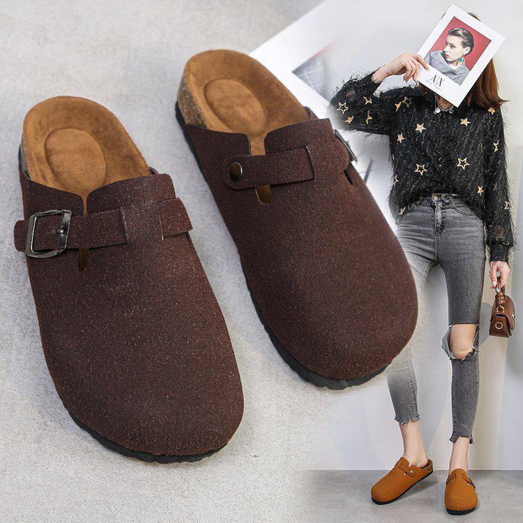 Женские матовые тапочки-мюли на плоской подошве — закрытый носок, дизайн с большой головой, ленивая полуподдержка