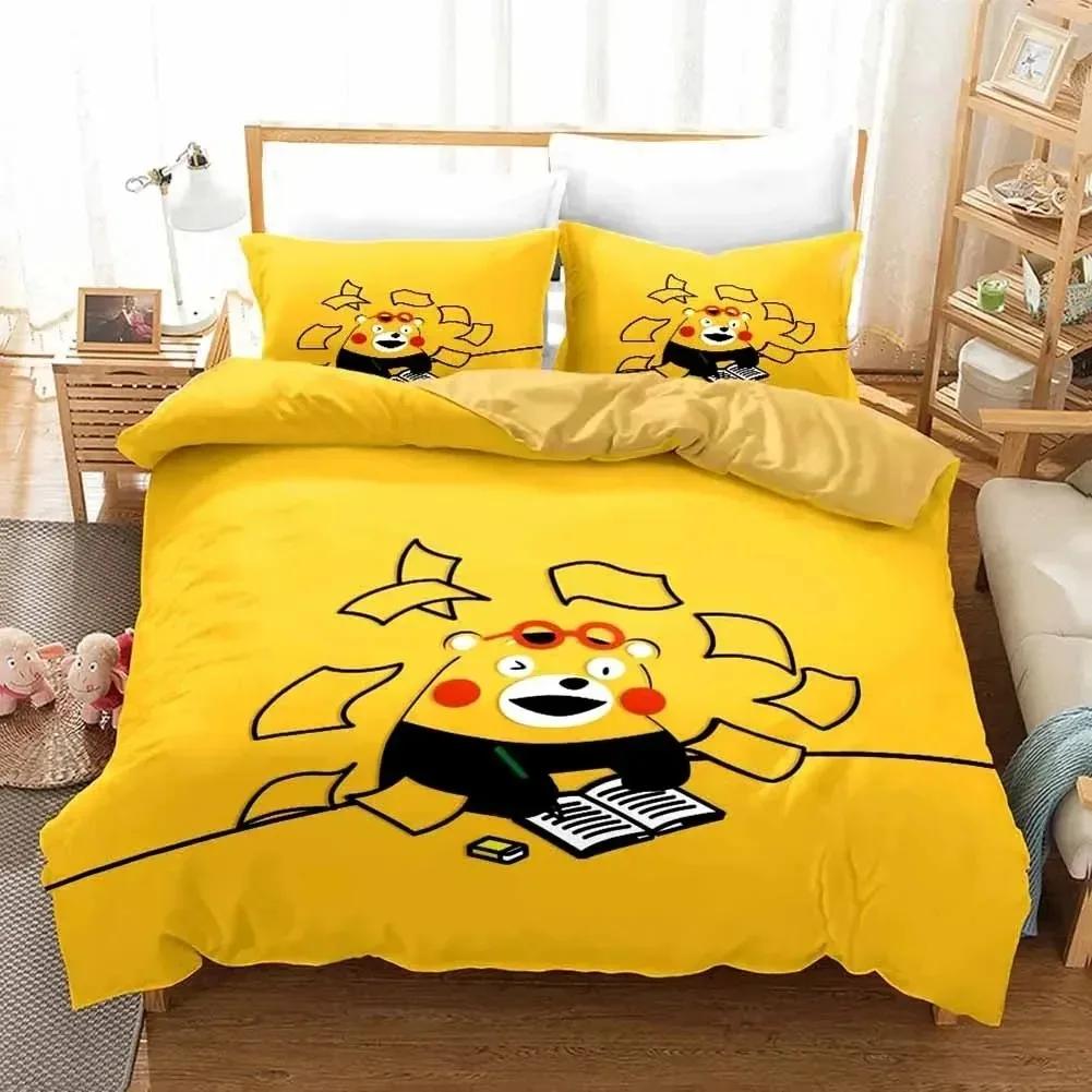 Комплект постельного белья с изображением Кумамона (пододеяльник и наволочки) для односпальной, двуспальной, полуторной, королевской кровати и спальни.