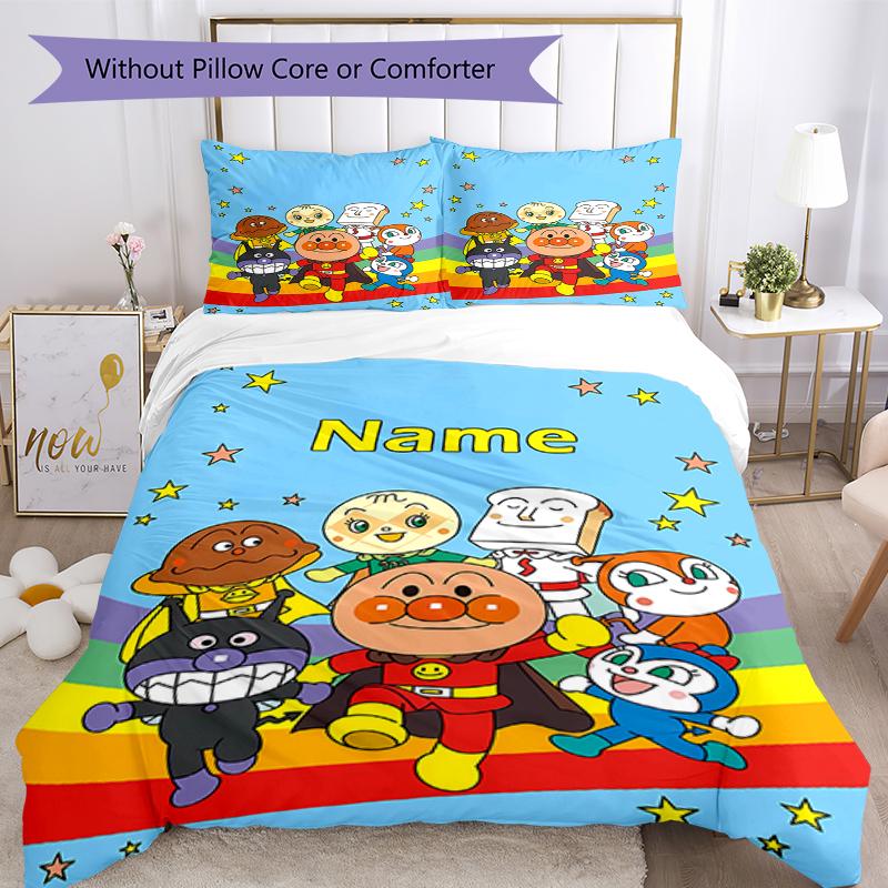3pcs Custom Name Anpanman Bedding Set Duvet Cover Closure Includes 1 Duvet Cover & 2 Pillowcases, Soft and Comfortable for All Seasons.