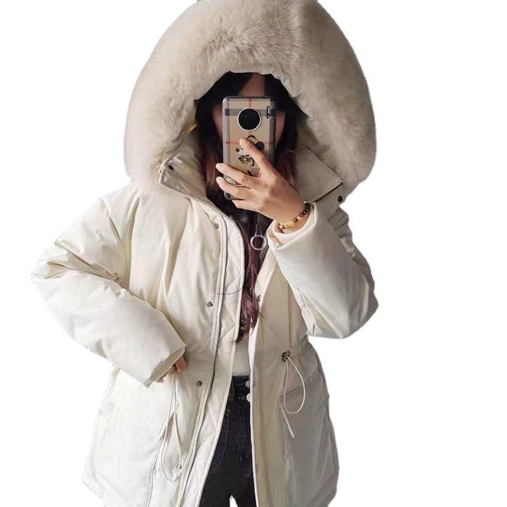 Women's Loose Fitting Casual Down Jacket, Medium Length Cotton Jacket, Large Pocket, Thickened Cotton Jacket