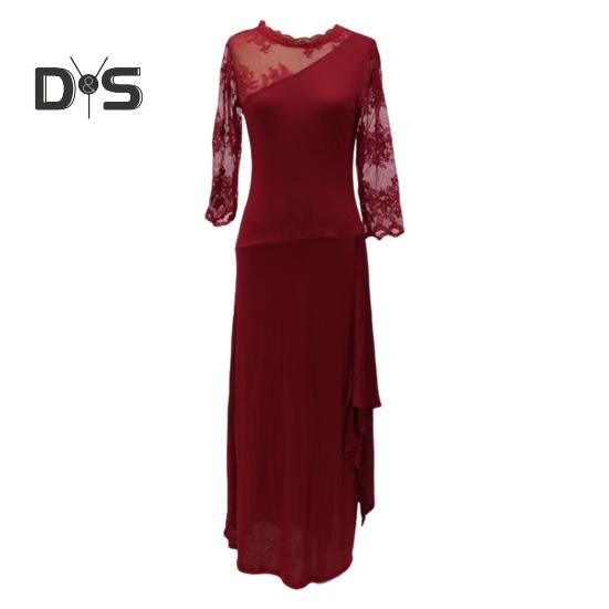 Women Evening Dress See-through Mesh Patchwork Half Sleeves Slim Fit Floral Embroidery Ruffle Pleated Full Length Prom Party Maxi Dress