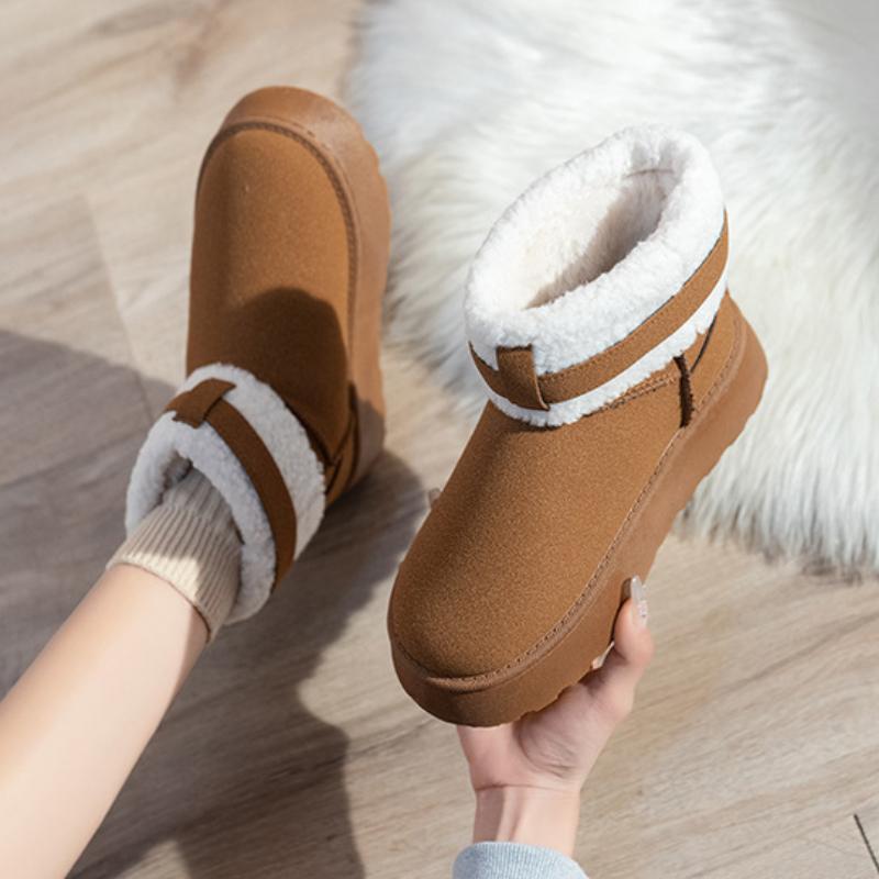 European and American Design Snow Boots for Women's 2024 Winter New Thick Soled Raised Suede Collar Warm Short Cotton Boots Traf