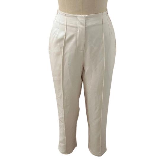 Women Pants Slim-Fit Straight Leg Nine-Point Length High Waist Tapered Dress Trousers with Pockets Business Casual Trousers