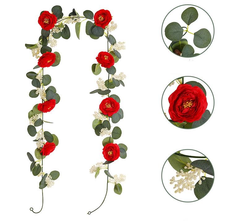 200cm Faux Eucalyptus Rose Vine Garland Artificial Silk Flower String Wedding Arch Home Wall Decor Photography Prop Garden Party