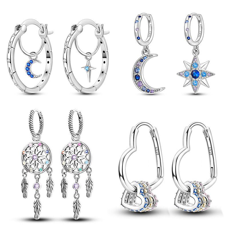 925 Silver Original Versatile Eardrop Earring Star Moon Clover Hoop Earrings For Women Wedding Engagement Gift