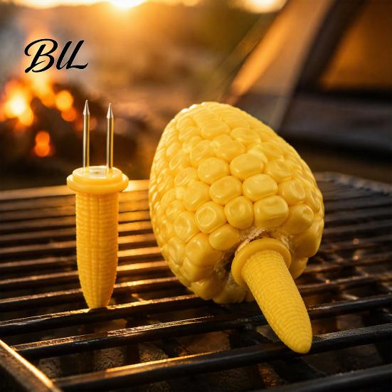 Heavy Duty Corn Skewers Stainless Steel Holders, Heat Resistant Shaped Handles, Double Cob for Picnic Needle Set Outdoor Camping And Home Barbecue