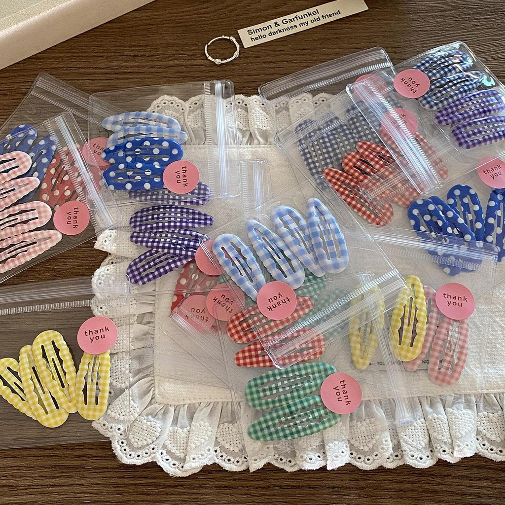 4 шт./пакет Милый Клетчатый Зажим-капля воды BB Колледж Стиль Молодые Студентки Женщины Девушки Зажим для секущихся волос Челка Заколка