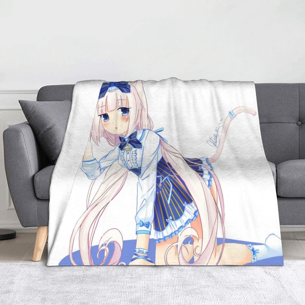Nekopara Coconut Cinnamon Azuki Flannel Blanket Anime Chocola Vanilla Sexy Gir Vintage Throw Blankets for Home 150*125cm Quilt