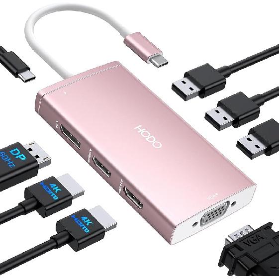 USB C Docking Station Dual Monitor Adapter for Dell HP, Laptop Docking Station 3 Monitors Quad Display USB C Hub Dongle to 4K HDMI+DP+VGA,3