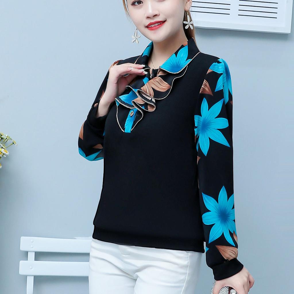 M-5XL, весенне-осенняя новая женская рубашка поло, модная блузка с длинными рукавами для мам, свободная футболка с принтом