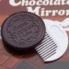 Mini 2 In 1 Comb Mirror Set Folding Comb Pocket Mirror Makeup Mirror with Comb Set Portable Durable Chocolate Cookie Shaped