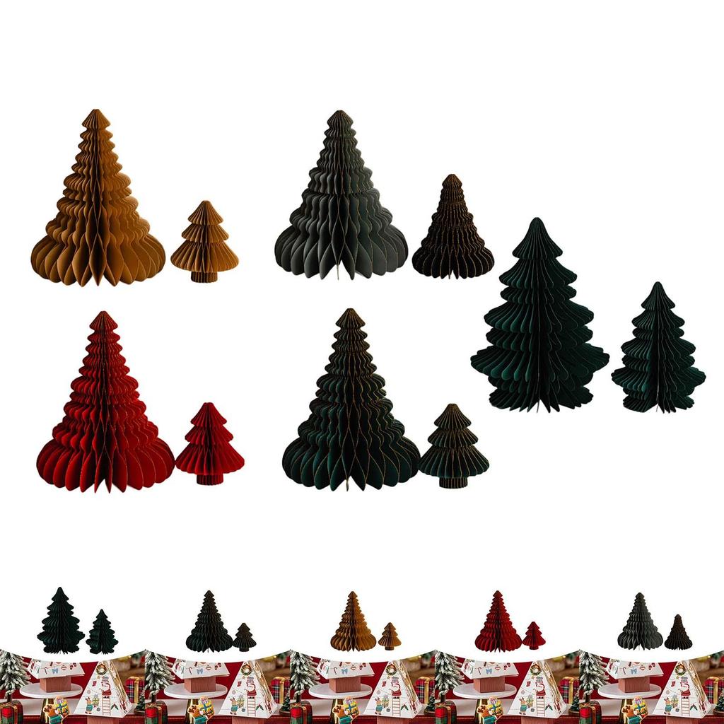 2x Paper Christmas Tree Ornament Christmas Desktop Decoration Foldable Trendy Sculpture for Indoor Bedroom Bookshelf Walkway