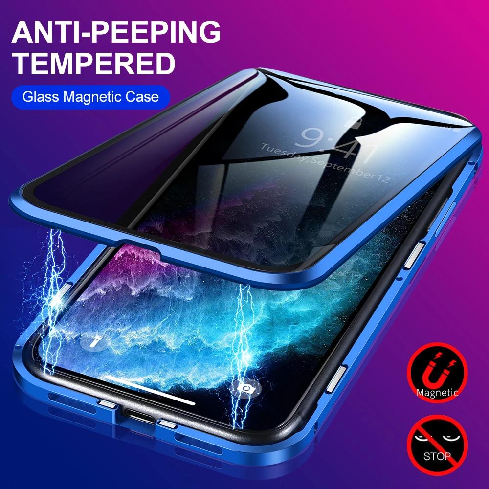Металлический чехол для телефона с защитой от подглядывания для OnePlus 10 Pro 10R 11 11R 12 12R 13 13R, Магнитная стеклянная крышка с защитой конфиденциальности на 360 градусов