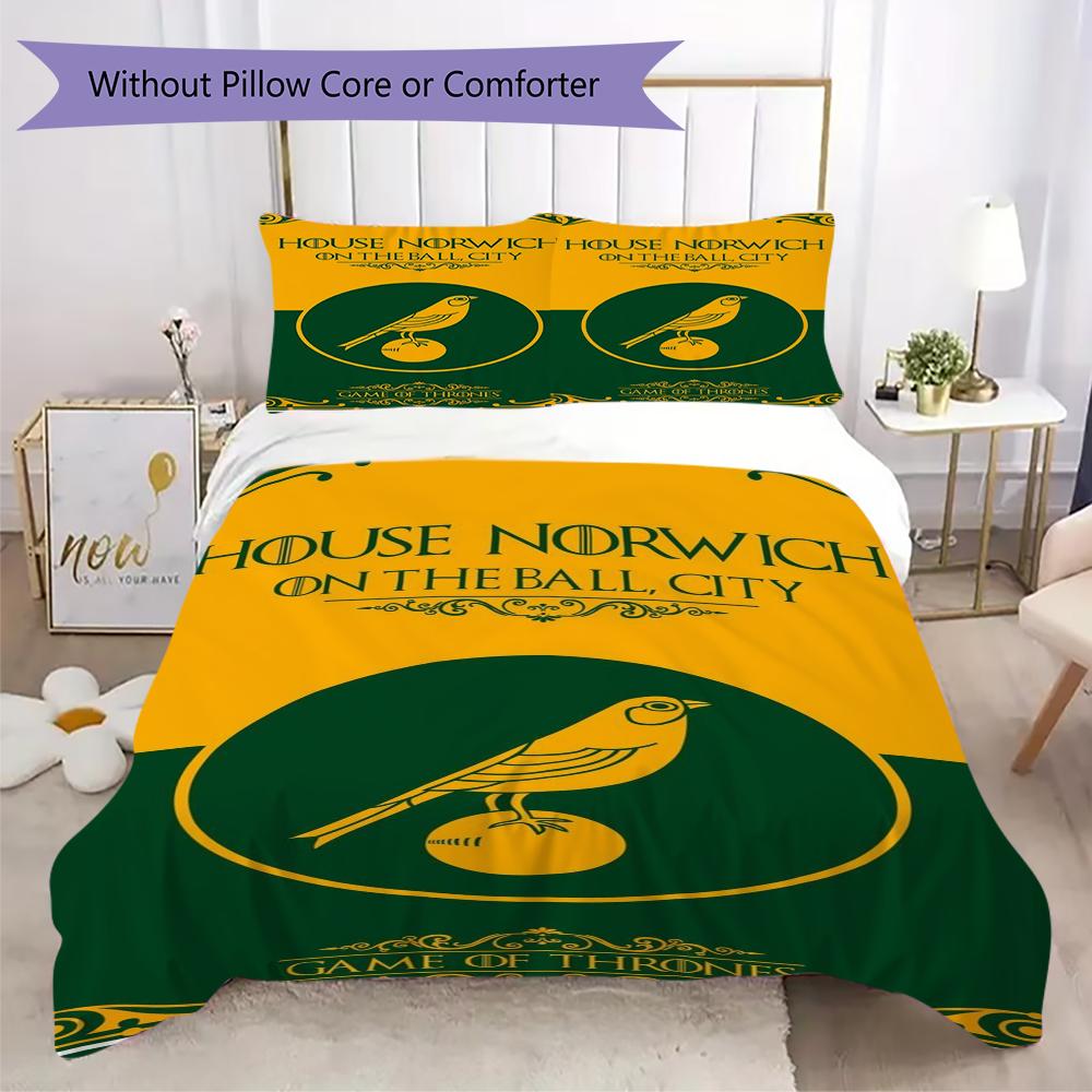 Norwich City FC Pattern Bedding uilt Set uilt Cover Pillowcase Home Decoration Birthday Gift (1 * duvet cover + 2 * pillowcase without core)