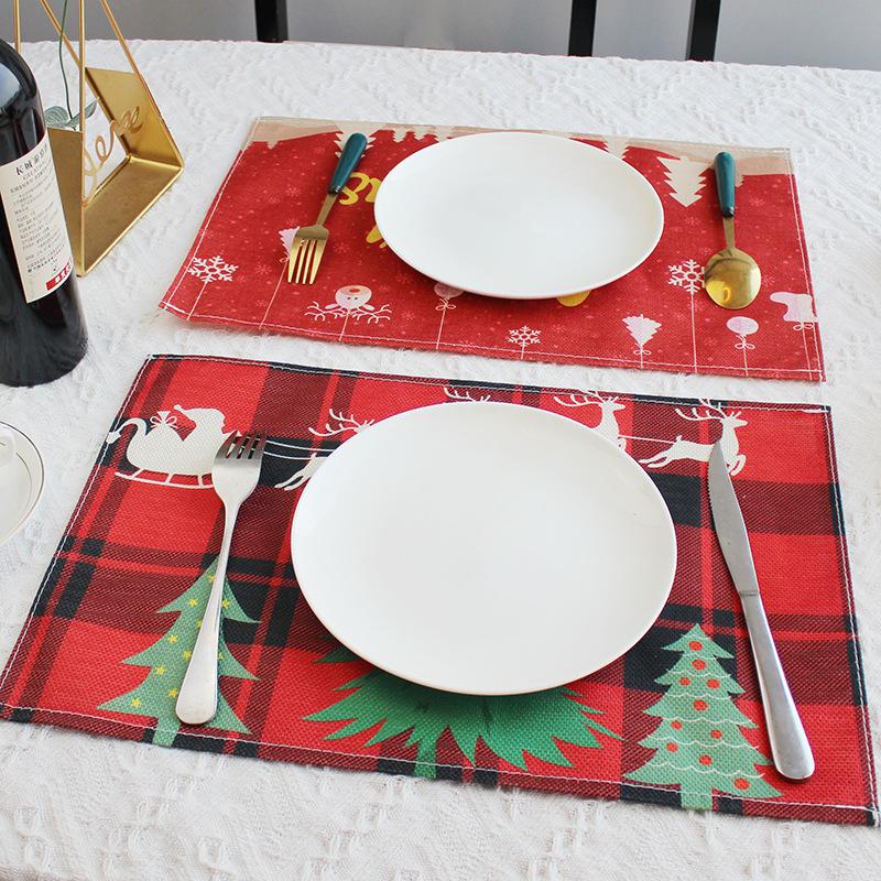 Christmas Placemat Set Santa Claus Tree Decorative Tableware Mat Dining Table Mat Christmas Tableware Coffee Mat Cup