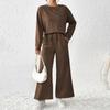 Autumn Women's Pure Color Wide Leg Pants Set Long Sleeved Round Neck Pullover Drawstring Pants Female Suit