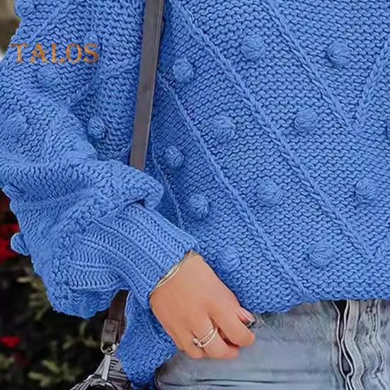 Женские свитера с круглым вырезом и длинным рукавом, жаккардовый декор, трикотажные топы, однотонные, свободного кроя, джемперы, трикотаж