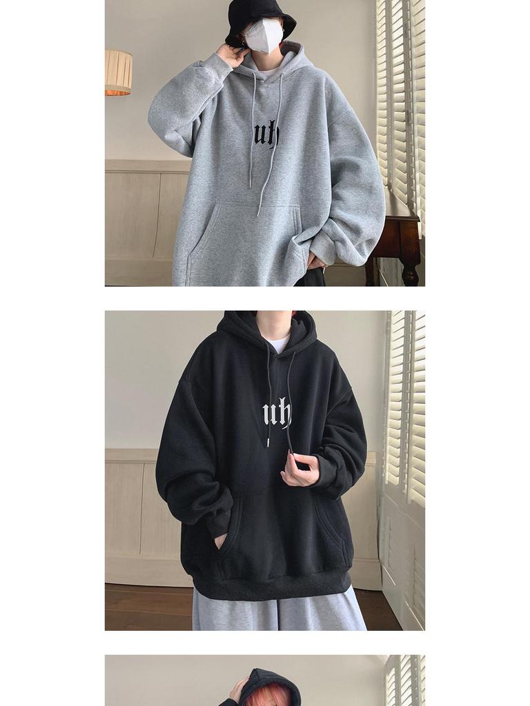 Navy Blue 250g Men's Oversize Hooded Sweatshirt - Trendy American Hip-Hop Style