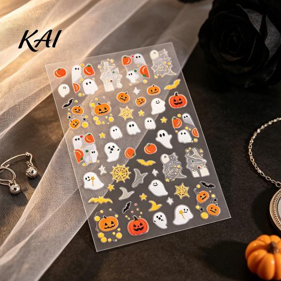 Waterproof Nail Stickers Halloween Art Stickers, Cartoon Pumpkin Ghost Bat Decals for Manicure Accessories Decorations, Self-Adhesive Holiday Women