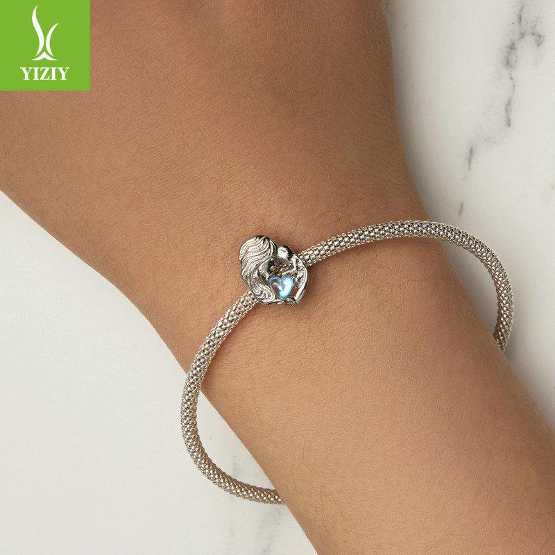 Moonstone Parent-Child S925 Sterling Silver Beads, Warm Mother'S Day Handmade Diy Bracelet Beads