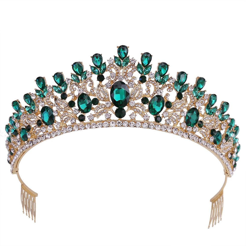 Wedding Hair Accessories Headband Forest Leaf Inlaid with Green Crystal Baroque Style Bridal Crown Hair Comb