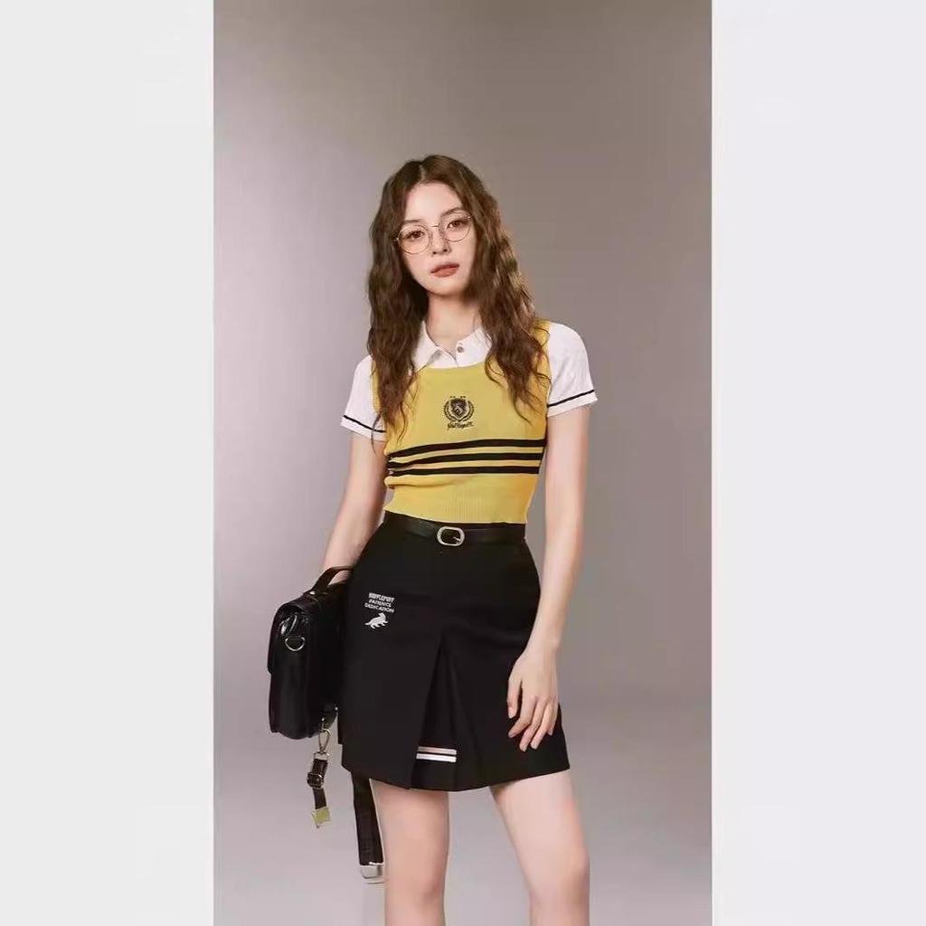 Женские топы из переплетенной пряжи Гарри Поттер: Стройный, универсальный стиль американского колледжа для лета.