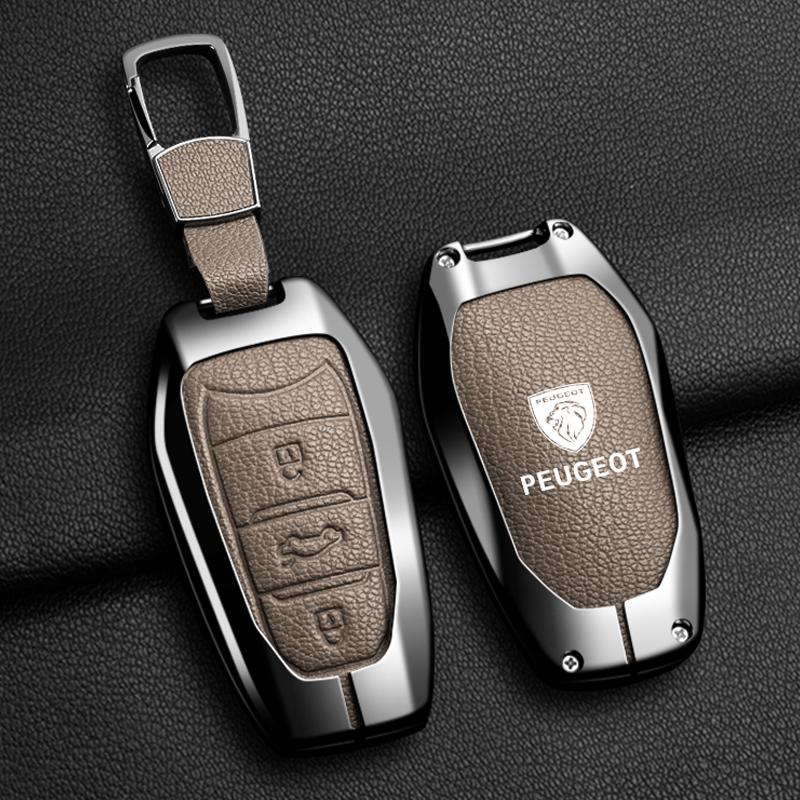 Leather Car Key Case Cover Holder Shell for Peugeot 206 301 307 308 407 408 508 2008 3085 3008 4008 5008 Keychain Accessories