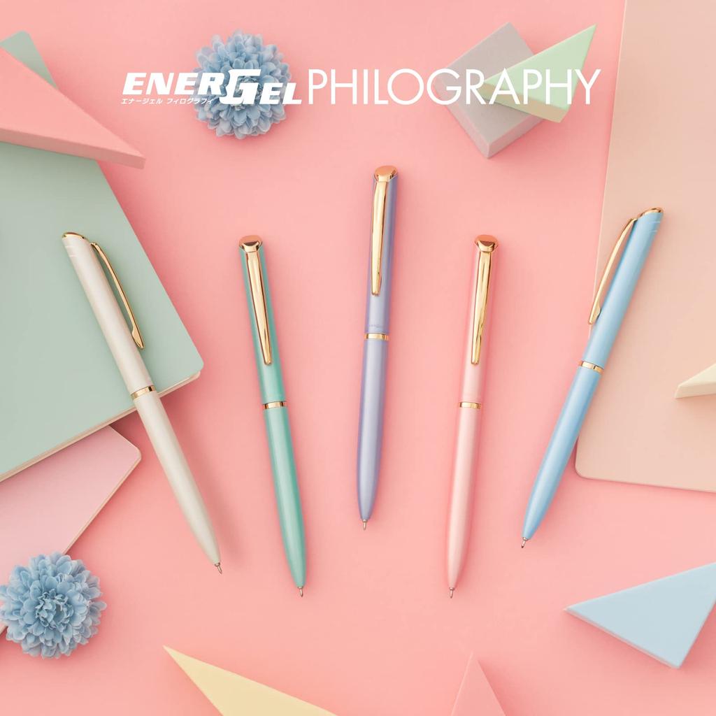 Подарочная ручка Pentel шариковая гелевая Energel Pastel Pearl, Philography, 0,5 мм, Белая, Коробка, Черная, BLN2005PW-AGG