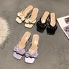 Fashion Shoes Square Heel Rubber Flip Flops Woman's Slippers Low Slides Butterfly-Knot Block Hawaiian 2025 Summer Hoof Heels Rome PU Sca