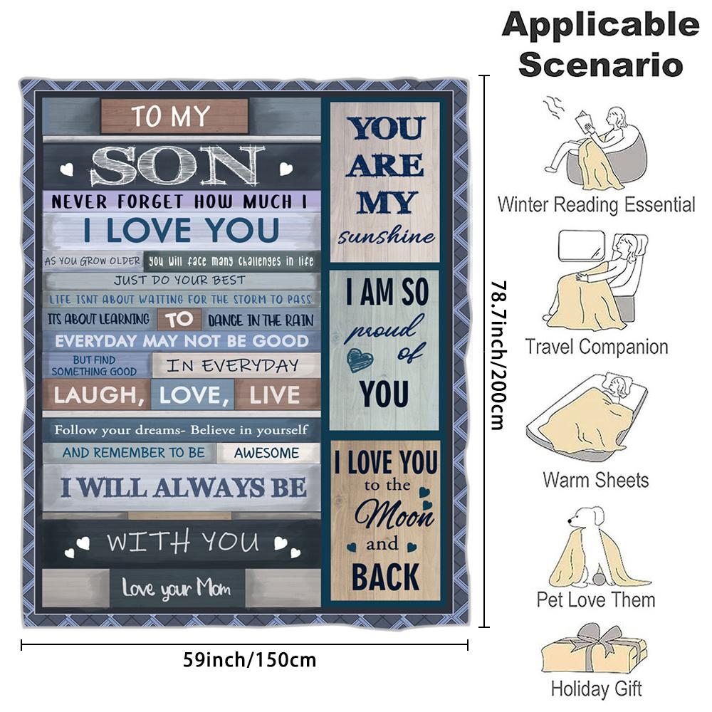 1pc Print Throw Blanket, TO MY SON Flannel Blanket, Soft & Warm Bedding